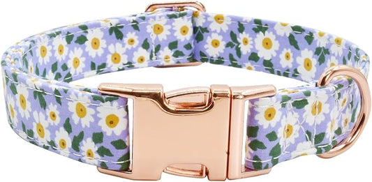 Metal Buckle Dog Collar, Durable Adjustable Dog Collar Soft for Small Medium Large Dogs (002-Purple Flower, M(13-18in)