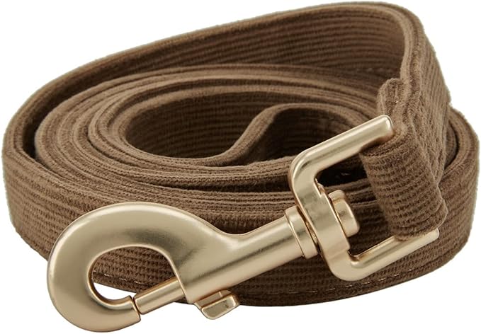 Soft Corduroy Dog Collar and Leash Set, Adjustable Cotton Dog Collars with Metal Buckle and Lead for Large Dogs,Brown