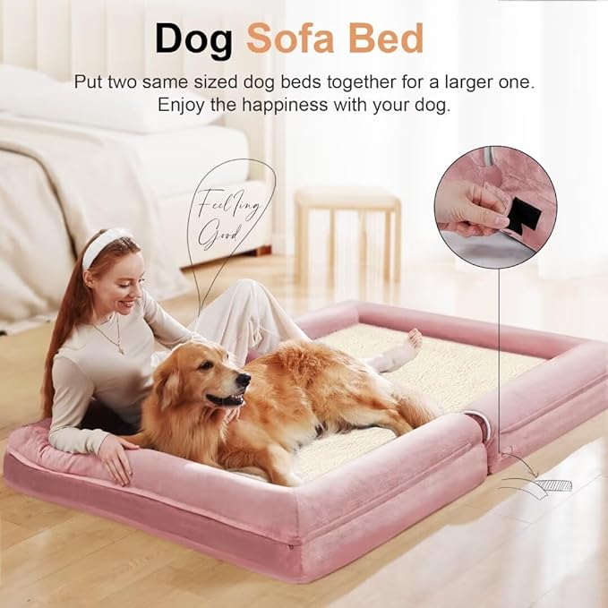 Large Dog Bed Orthopedic Washable: Beds Bolster XL Bed Big XLarge Dogs Memory Foam Couch Sofa Waterproof with Removable Cover - Pink