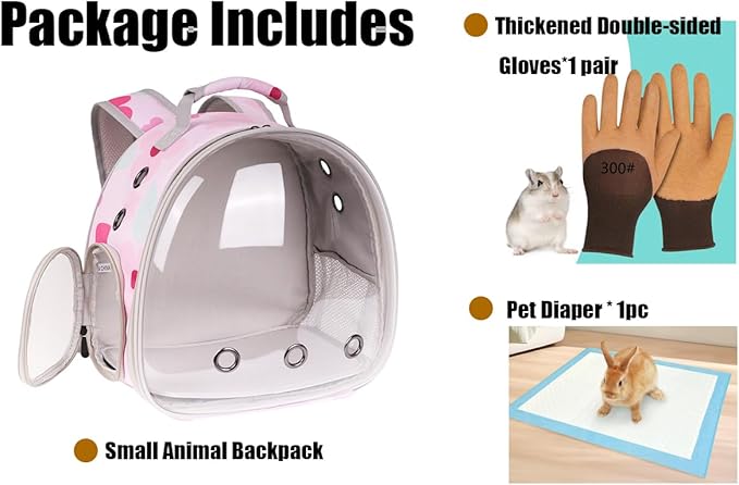 Portable Small Animal Backpack with Pink Flower Printing, Space Capsule Bubble Pet Carrier Cage Travel for Guinea Pig, Rabbit, Hamster, Bird, Bearded Dragon, Sugar Glider, Squirrel, Tortoise, Lizard
