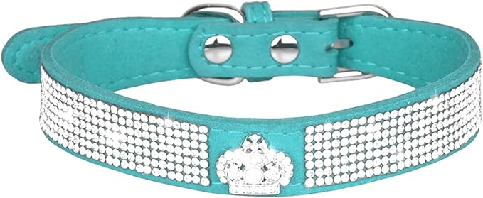 Cute Dog Collar with Bling Rhinestone, Fancy Crystal Diamond Glitter Pretty Jewel Soft Cat Collars for Small Medium Large Breed Dogs Girl Female Pet Puppy Kitten Terrier (L, Light Blue5)