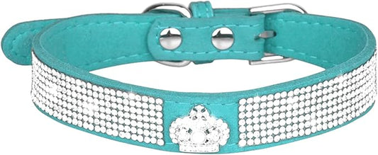 Cute Dog Collar with Bling Rhinestone, Fancy Crystal Diamond Glitter Pretty Jewel Soft Cat Collars for Small Medium Large Breed Dogs Girl Female Pet Puppy Kitten Terrier (L, Light Blue5)