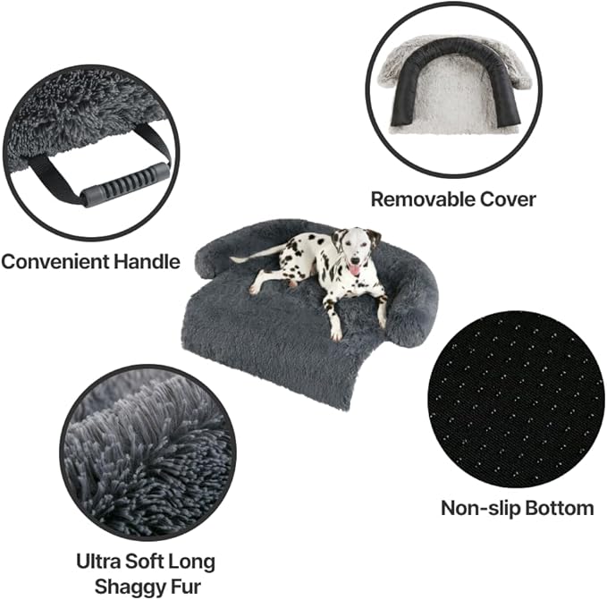 Codi Dog Bed for Couch - Calming Dogs Beds for X-Large Pets, Fluffy Plush Cats Mat, Anti Anxiety Pet Mats with Removable Washable Cover Protector for Sofa, Dark Grey, 45x37x6 inches
