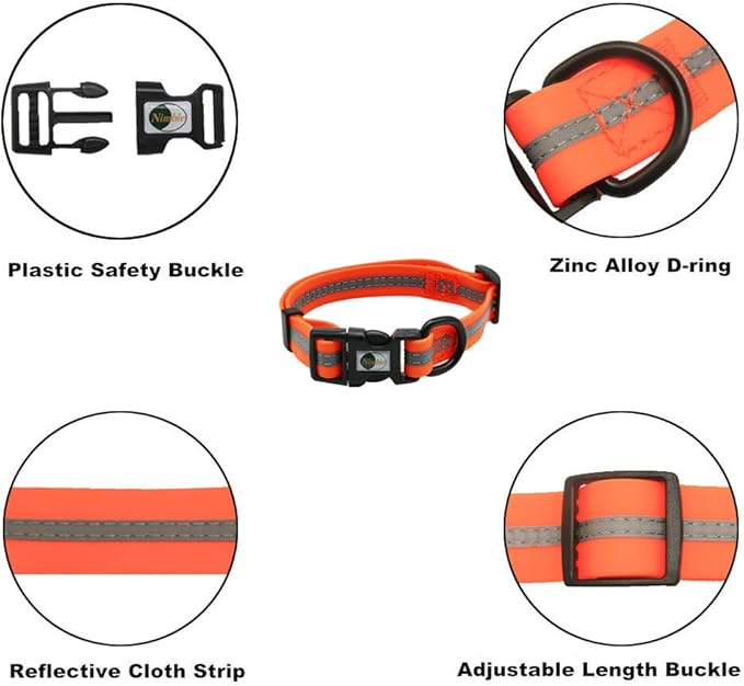 NIMBLE Dog Collar Waterproof Pet Collars Anti-Odor Durable Adjustable PVC & Polyester Soft with Reflective Cloth Stripe Basic Dog Collars S/M/L Sizes (Small (9.45”-14.17”inches), Orange)