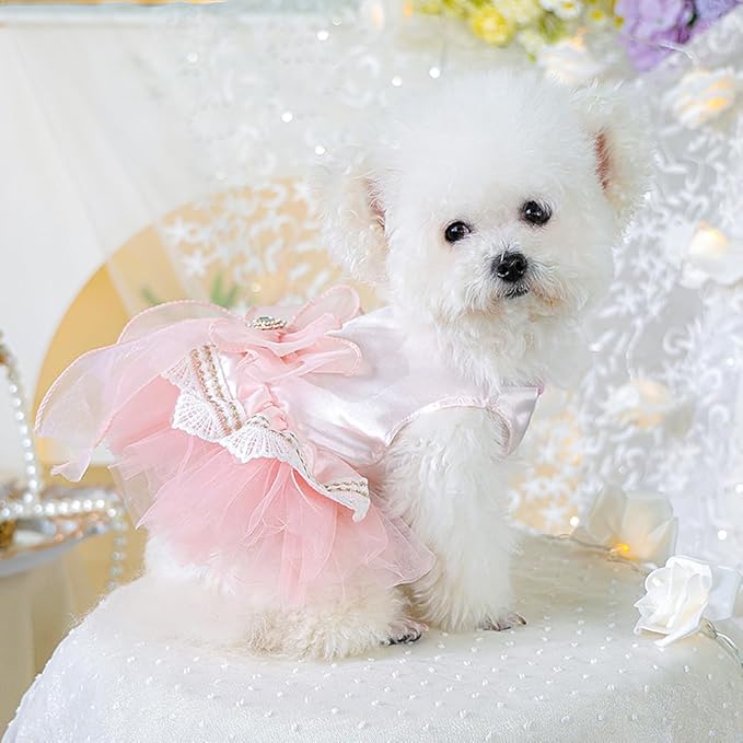 Pink Bow Tie Dog Dress for Small Dogs Girl Puppy Clothes with D-Ring Holiday Cat Harness Dresses Pet Party Outfit for Wedding Birthday Engagement Valentines (Pink Bow, X-Large)