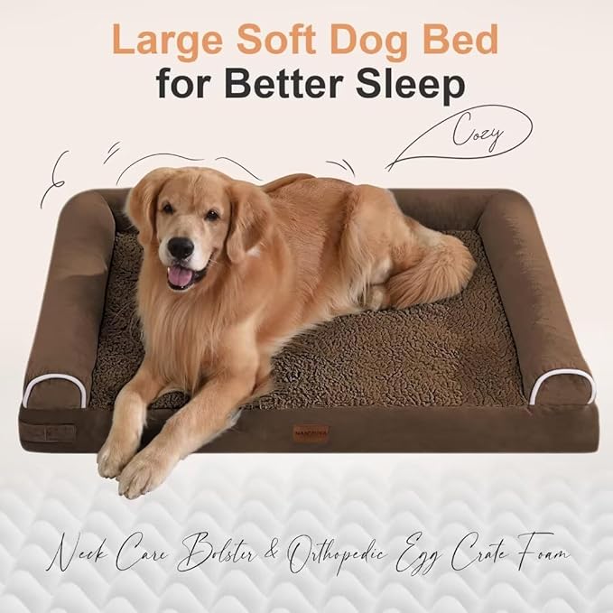 Large Dog Bed Orthopedic Washable: Beds Bolster XL Bed Big XLarge Dogs Egg Crate Foam Couch Sofa Waterproof with Removable Cover - Dark Coffee