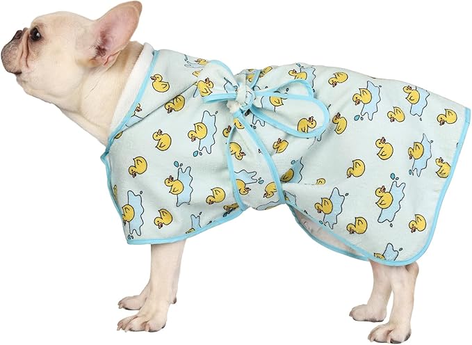 HDE Dog Bathrobe Super Absorbent Quick Drying Towel with Hood for All Dog Breeds Sizes S-XXL - Rubber Duck Puddles - S