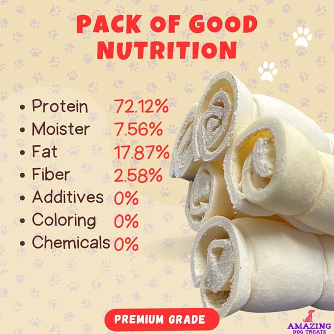 Amazing Dog Treats - Beef Cheek Rolls (6 Inch Regular - 8 Pcs) - No Hide - Safe Rawhide Alternative Dog Chew - Great for Power Chewers - Long Lasting Dog Chew - No Splinters - Retriever Rolls For Dogs