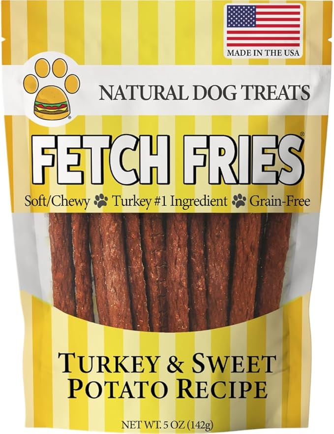 Turkey and Sweet Potato Jerky, All Natural Dog Treats, Soft and Chewy, Made in USA, Grain Free (5 oz)