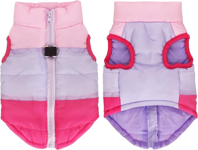 Idepet Pet Dog Cat Coat with Leash Anchor Color Patchwork Padded Puppy Vest Jacket Teddy Chihuahua Costumes Pug Cloth XS S M L (Medium (Pack of 1), Rose Red)