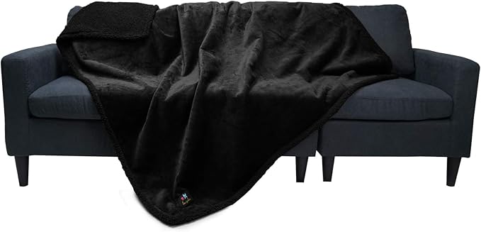 Waterproof Pet Blanket, Liquid Pee Proof Dog Blanket for Sofa Bed Couch, Reversible Sherpa Fleece Furniture Protector Cover for Small Medium Large Dogs Cats, Black Thicken Large(65" x 57")