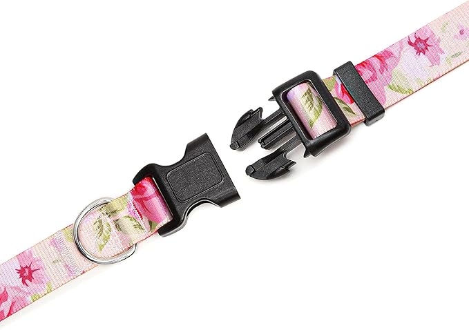 Adjustable Dog Collar with Patterns, Ultra Comfy Soft Nylon Breathable Pet Collar for Small Medium Large Dogs (S, Rose)