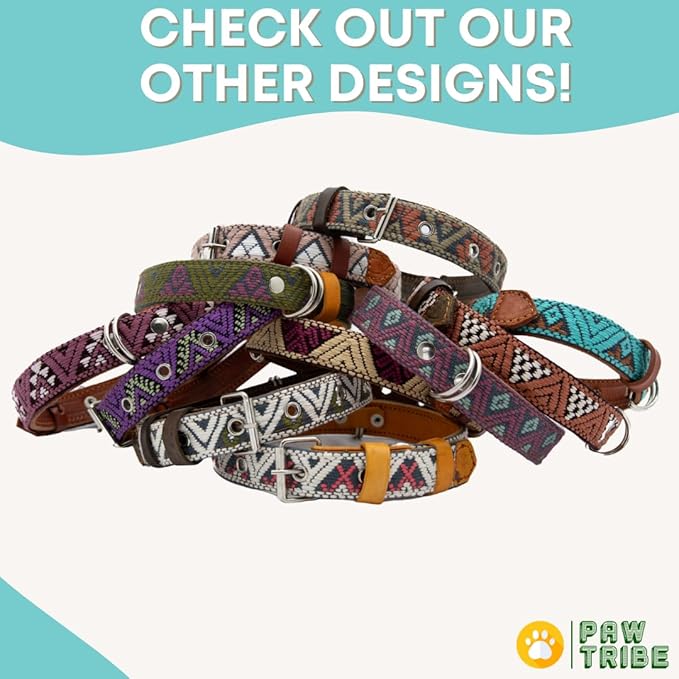 Western Dog Collar – Leather Dog Collar Embroidered Design for Small Medium Large Dogs & Puppy Pets - Aztec & Southwest for Boy and Girl Female & Male Dogs - Collar Para Perros (Small, Teal)