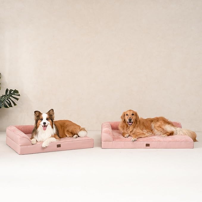 EHEYCIGA Memory Foam Dog Bed Medium Sized Dogs, Waterproof Dog Bed Orthopedic with Washable Removable Cover, Non-Slip Pet Bed Couch for Crate, 30x20x6 Inches, Pink