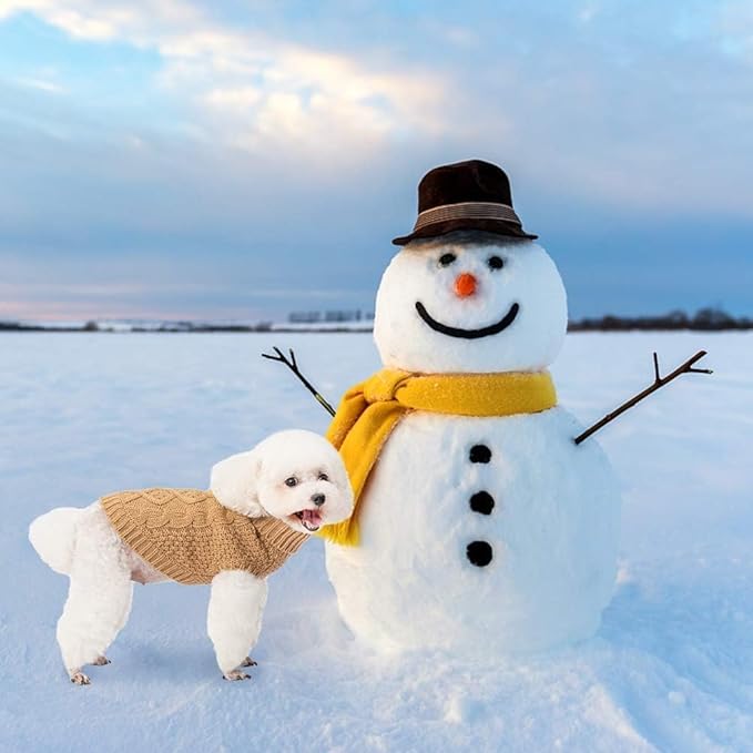 Mihachi Turtleneck Dog Sweater - Winter Coat Apparel Classic Cable Knit Clothes with Leash Hole for Cold Weather, Ideal Gift for Pet in New Year