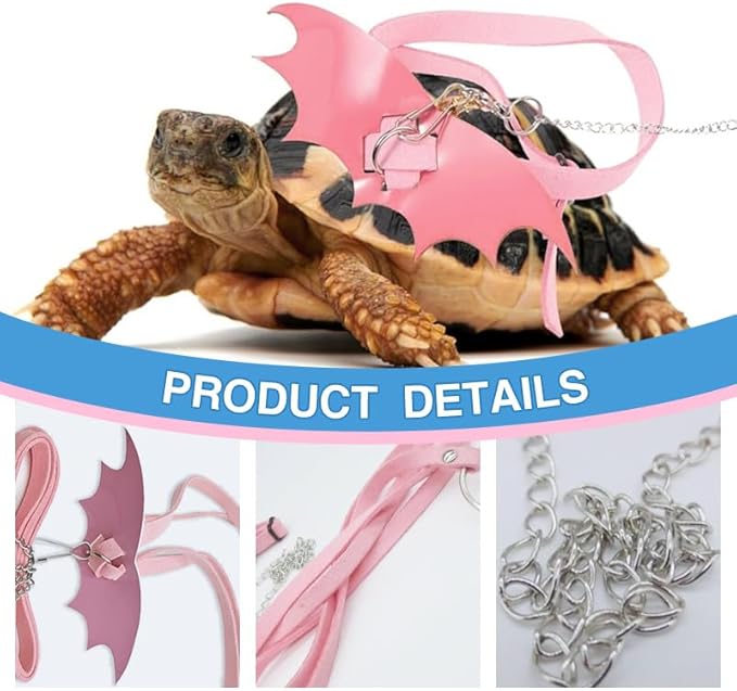 Turtle Harness and Leash with Wings- Harness Strap Chest Collar Adjustable Rope Walking for Turtle Reptile(Pink L
