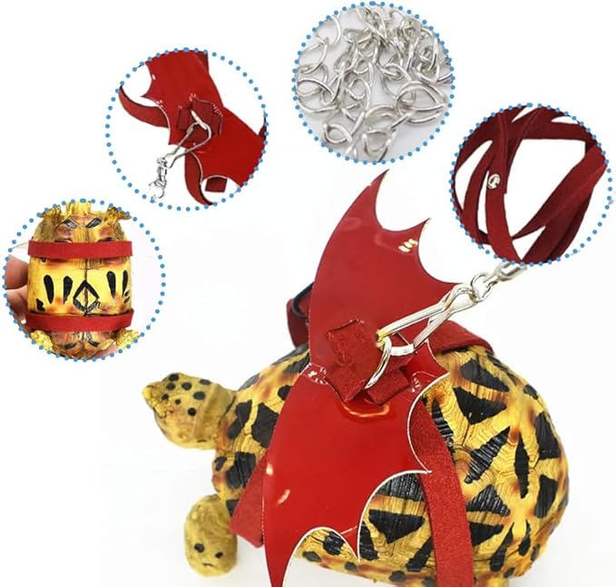 Turtle Harness and Leash with Wings- Harness Strap Chest Collar Adjustable Rope Walking for Turtle Reptile(Red S