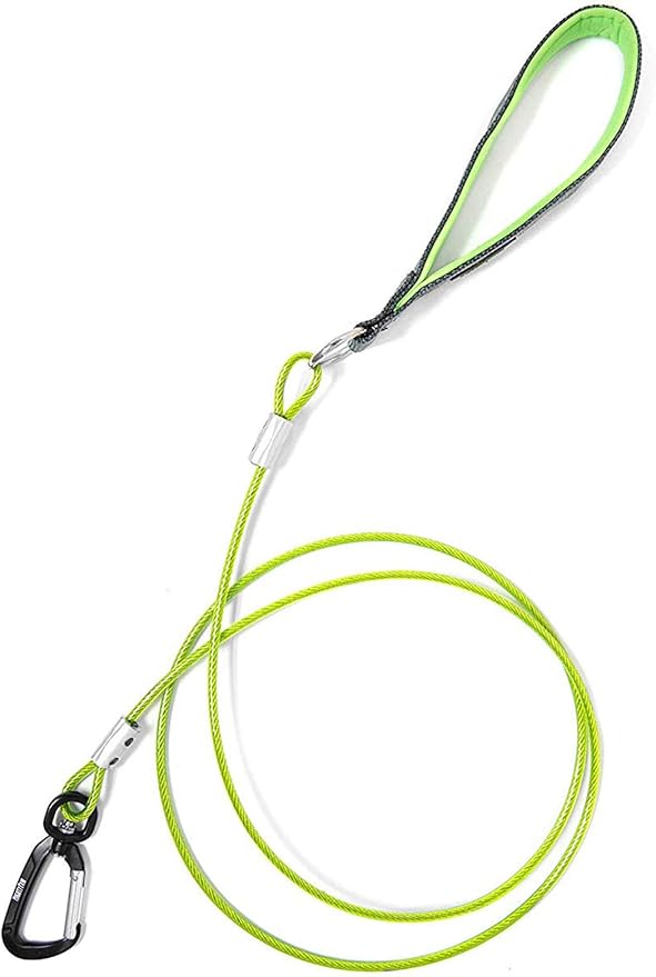 Mighty Paw Dog Leash - Anti Biting Pets Leashes - Chew Proof Metal Cable - Ideal for Large Dogs and Teething Puppies - Braided Cord with Padded Handle - Six Foot - Green