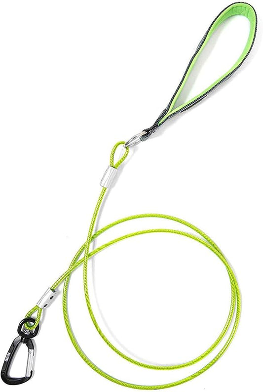 Mighty Paw Dog Leash - Anti Biting Pets Leashes - Chew Proof Metal Cable - Ideal for Large Dogs and Teething Puppies - Braided Cord with Padded Handle - Six Foot - Green
