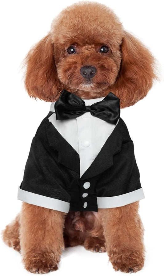 Kuoser Dog Tuxedo,Dog Wedding Suit with Bow Tie Formal Dogs Tux Pet Wedding Party Birthday Costume,Doggy Valentines Christmas Halloween Graduation Outfit Cosplay for Small Medium Large Dogs,Black XL