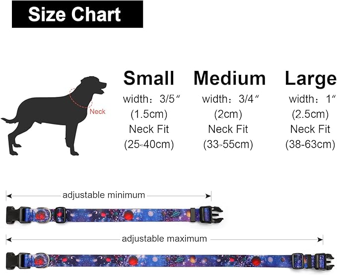Adjustable Dog Collar with Patterns, Ultra Comfy Soft Nylon Breathable Pet Collar for Small Medium Large Dogs (L, Galaxy)