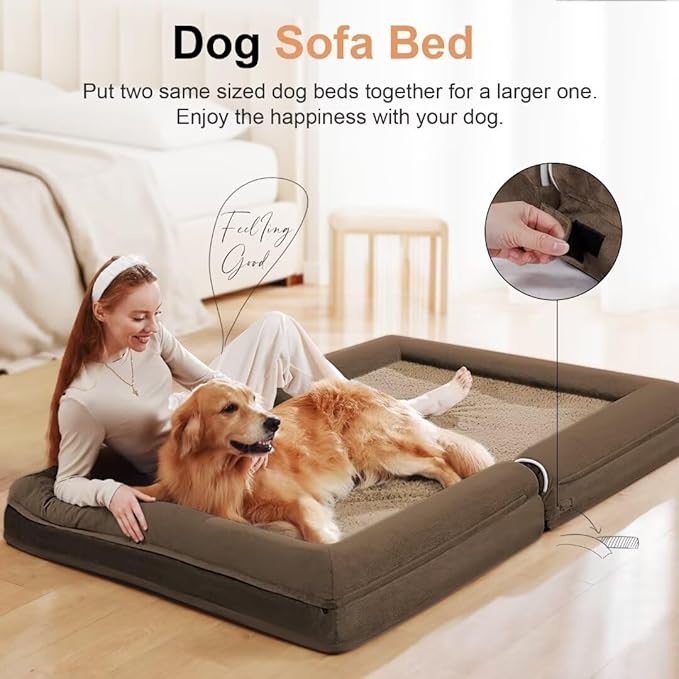 Large Dog Bed Orthopedic Washable: Beds Bolster XL Bed Big XLarge Dogs Memory Foam Sofa Couch Waterproof Removable Cover - Brown