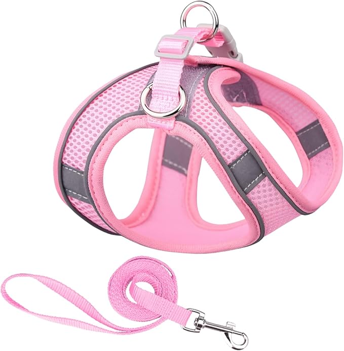 Soft Small Dog Harness and Leash Set Mesh Puppy Harnesses Leash Easy Walk Dog Vest Adjustable Reflective No Pull Dogs Harnesses for Small Dogs Cats (Pink, M)