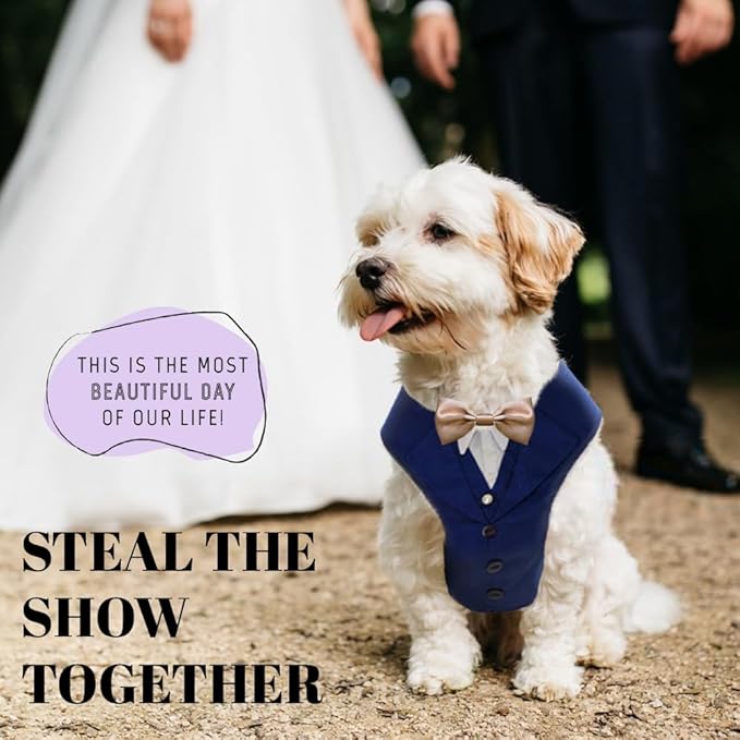 Dog Tuxedo for Wedding Outfit, Dog Suit and Tie Costumes for Birthday, Halloween, Cosplay, Christmas Party, Pet Formal Wear with Bowtie, Tux for Small Dogs, Chihuahua, Bichon, Maltese, Cats