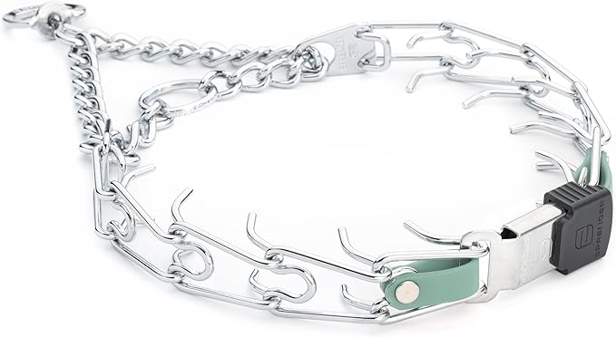 Herm Sprenger Chrome Plated Steel Dog Collar with Quick Release ClicLock Buckle and Biothane Insert Training Collar for Dogs Made in Germany (Sage Green, 23in x 3.2mm(Neck Size up to19-20in))