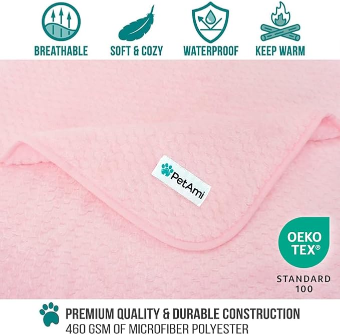 PetAmi Waterproof Dog Blanket, Leakproof Puppy Blanket for Small Medium Dogs, Furniture Sofa Couch Cover Protector, Fleece Pet Throw for Indoor Cat Kitten, Reversible Washable Soft Plush, 29x40 Pink