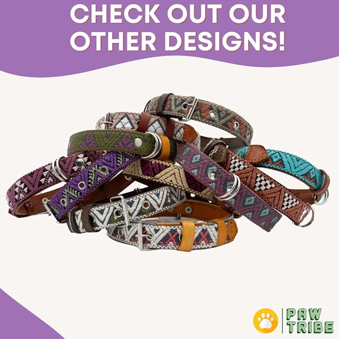 Western Dog Collar – Leather Embroidered Design for Small Medium Large Dogs & Puppy Pets - Aztec & Southwest for Boy and Girl Female & Male Dogs - Collar para Perros Beaded (Small, Amethyst)