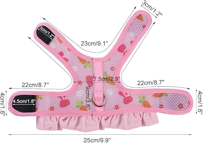 DONGKER Rabbit Harness and Leash,Adjustable Bunny Vest Harness Breathable Mesh Available All Seasons for Walking Escape Proof Guinea Pigs Bunnies Hamsters