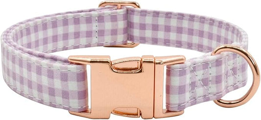 Metal Buckle Dog Collar, Durable Adjustable Dog Collar Soft for Small Medium Large Dogs (Purple Plaid, S(10-14in)
