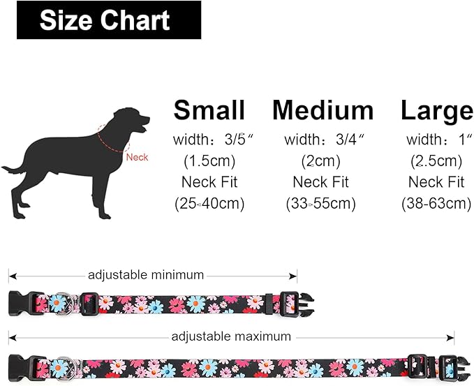 Adjustable Dog Collar with Patterns, Ultra Comfy Soft Nylon Breathable Pet Collar for Small Medium Large Dogs (S, Floral Pink Blue)
