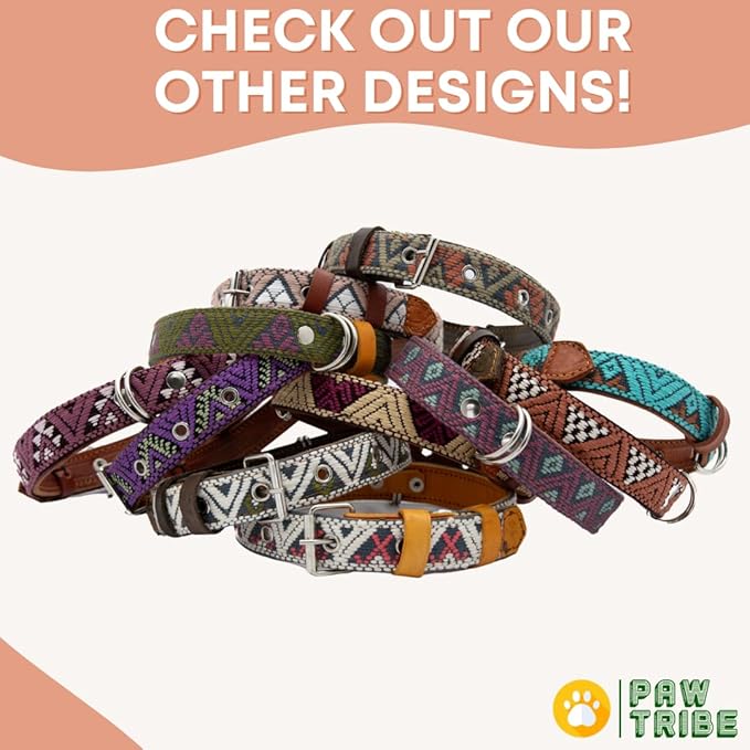 Western Dog Collar - Leather Embroidered Design for Small Medium Large Dogs & Puppy Pets - Aztec Southwest for Boy Girl Female & Male Dogs - Collar para Perros Beaded (Large, Brown Rust)