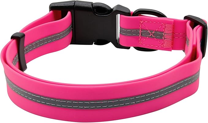 NIMBLE Dog Collar Waterproof Pet Collars Anti-Odor Durable Adjustable Polyester Soft with Reflective Cloth Stripe Basic Dog Collars S/M/L Sizes (Large (15.35”-24.8”inches), Pink)