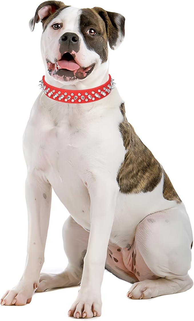 Spiked Dog Collar, Mushrooms Rivet Spike Anti-Bite Studded Protective Pet Neck Pu Leather Puppy Collars for XXS XS Small Medium Large Boy Dogs Male Cats Goat, Red XL