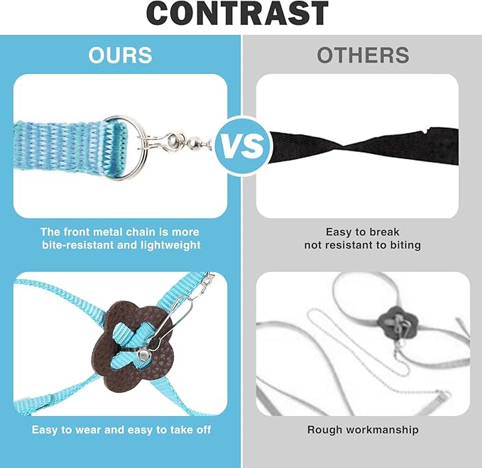 2 Pack Adjustable Hamster Leash Harness for Harness for Ferret Baby Rabbit Hamster Rat Mouse Leash Lead with Bell (Blue)
