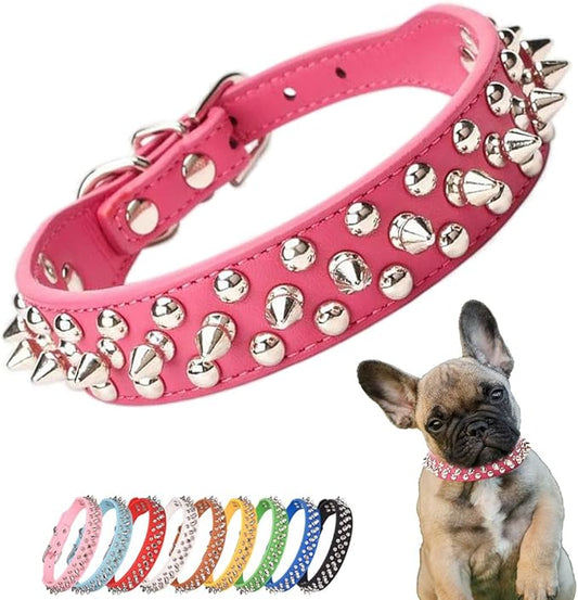 Hot Pink Cat Spiked Collar, Mushrooms Rivet Spike Dog Collar Anti-Bite Studded Protective Pet Neck Faux Leather Female Puppy Collars for XXS XS Small Medium Large Girl Dogs Kitten Goat, XSmall