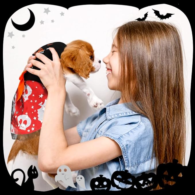 Dog Halloween Costumes Dog Dresses, Halloween Costumes for Dogs Funny Puppy Dress with Bow for Small Large Dogs, Pumpkin Witch Bat Pet Costume Halloween Christmas (Medium, Trick or Treat)