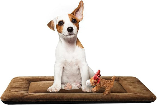 VERZEY Dog Bed, Ultra Soft Faux Fur Dog Crate Pad for Medium Dogs, 30inch, Brown, Machine Washable, Anti-Slip