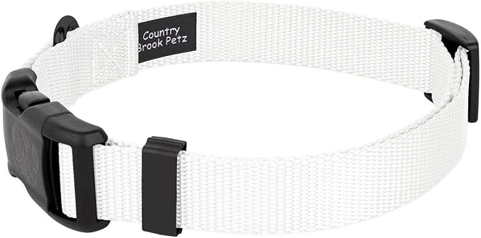 Country Brook Petz - American-Made Dog Collar for Large, Medium, and Small Dogs and Puppies - Deluxe Heavy Duty Nylon in 33 Dazzling Colors (Small, 3/4 Inch Wide, White)