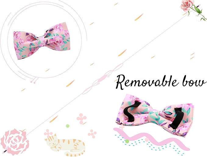 Lionheart glory Floral Rose Print Dog Collar Adjustable Soft Dog Collar with Bowtie, Girl Pet Collars for X-Small Small Medium Large Dogs
