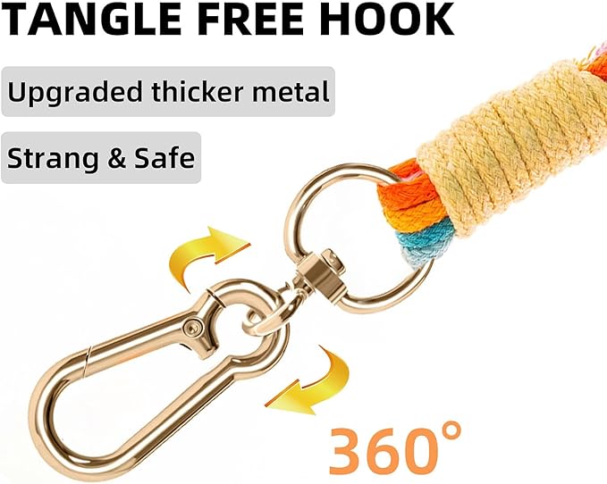 Handmade 5ft Braided Cotton Dog Leash with Unique Floral Handle, Durable and Stylish, Ideal for Small to Large Dogs,Rainbow Mix