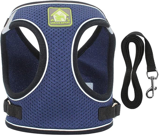 leconpet Step in Dog Harness, Vest Harness and Leash Set for Small Medium Dogs, Puppy Harness, Mesh Reflective Dog Harness Vest (True Navy, S)