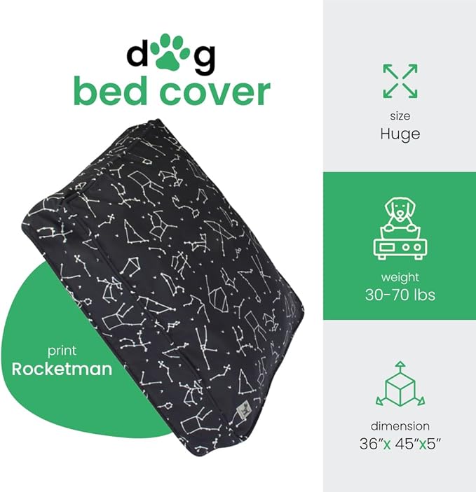 Molly Mutt Huge Dog Bed Cover - Rocketman Print - Measures 36”x45”x5’’ - 100% Cotton - Durable - Breathable - Sustainable - Machine Washable Dog Bed Cover