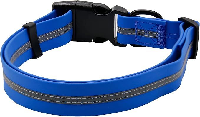NIMBLE Dog Collar Waterproof Pet Collars Anti-Odor Durable Adjustable PVC & Polyester Soft with Reflective Cloth Stripe Basic Dog Collars S/M/L Sizes (Large (15.35”-24.8”inches), Blue)