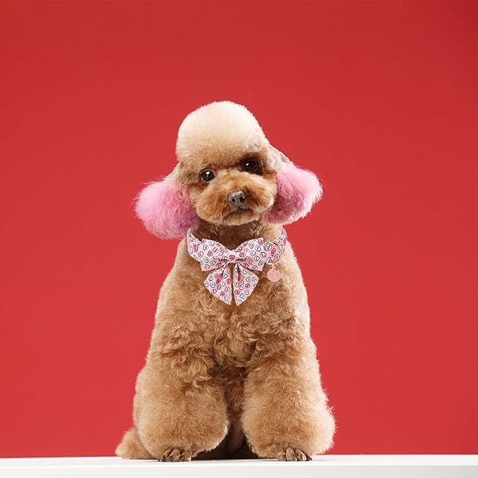 Valentine’s Dog Collar with Bow Tie, Pink Heart Bowtie Collar with Metal Buckle, Valentine’s Gift Pet Collar for Puppy Girl Boy Dog or Cat, Wedding Dog Collar, XS