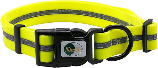NIMBLE Dog Collar Waterproof Pet Collars Anti-Odor Durable Adjustable PVC & Polyester Soft with Reflective Cloth Stripe Basic Dog Collars S/M/L Sizes (Small (9.45”-14.17”inches), Fluorescent Yellow)