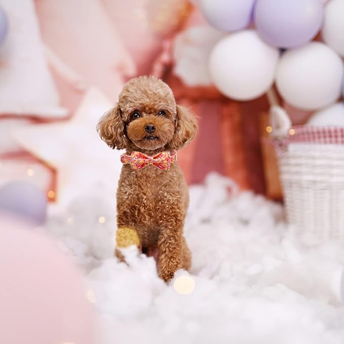 Dog Collar, Summer Fruit Print Adjustable Dog Bow Collar Girl or Boy Cotton Pet Collar Bowtie Duarble Cute Pet Collars for Small Medium Large Dog